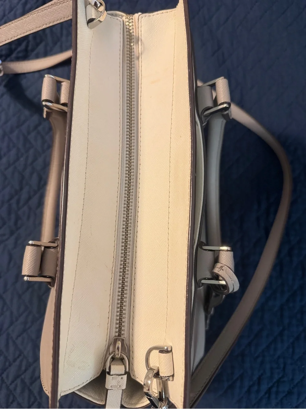 kate spade Cream and Light Tan Saffiano Leather Satchel